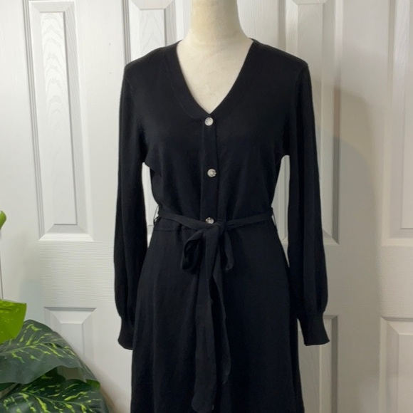 Women's Nina Leonard Balloon Sleeve Midi Black Sweater Dress Size L - Picture 3 of 13